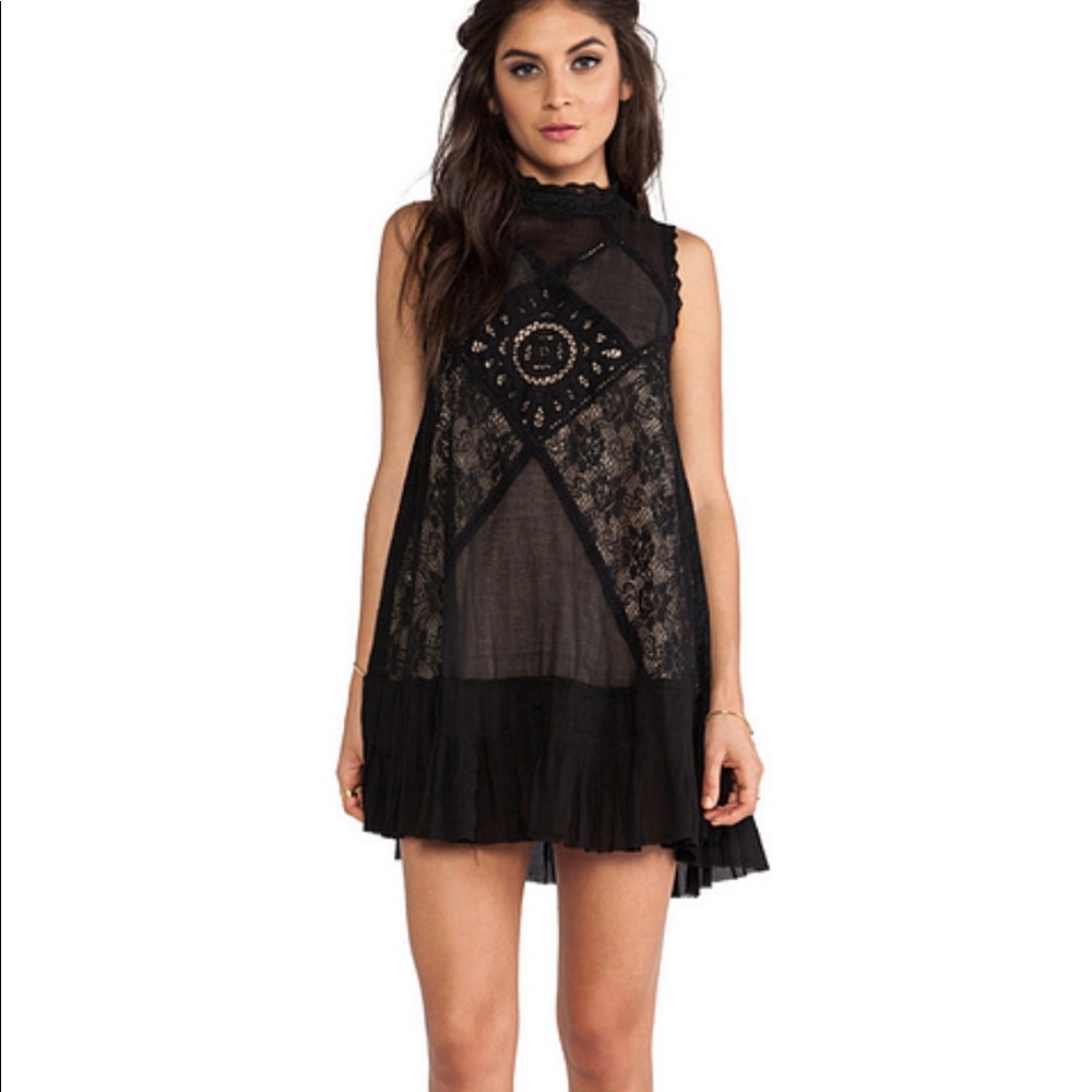 Free People Black Lace Mini Dress